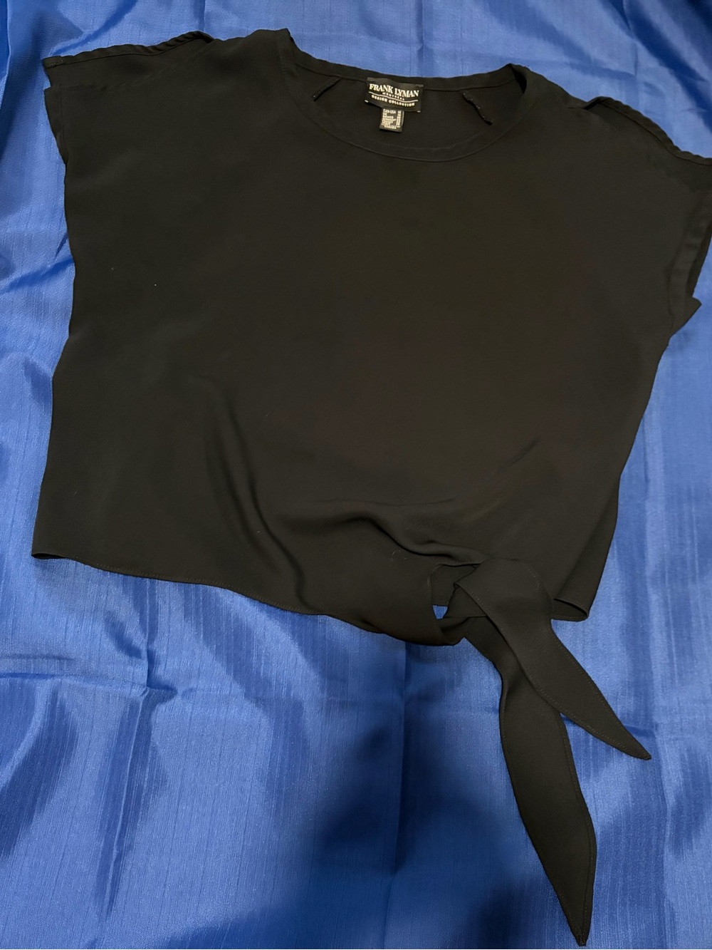Frank Lyman Design Black Short-Sleeve Tie-Side Crop Top